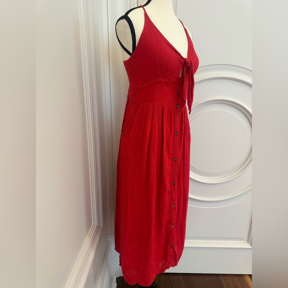 Superdry Red Jayde Front Tie Up Criss Cross Back Midi Dress (Size 6) - Picture 5 of 13